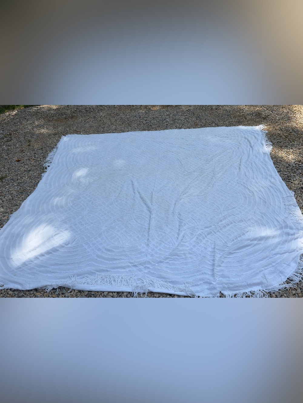 White Chenille Fringe Bedspread
